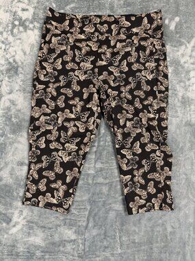 Torrid Black Butterfly Print Capri Leggings Size 2 Cotton Blend Stretchy Pull-On